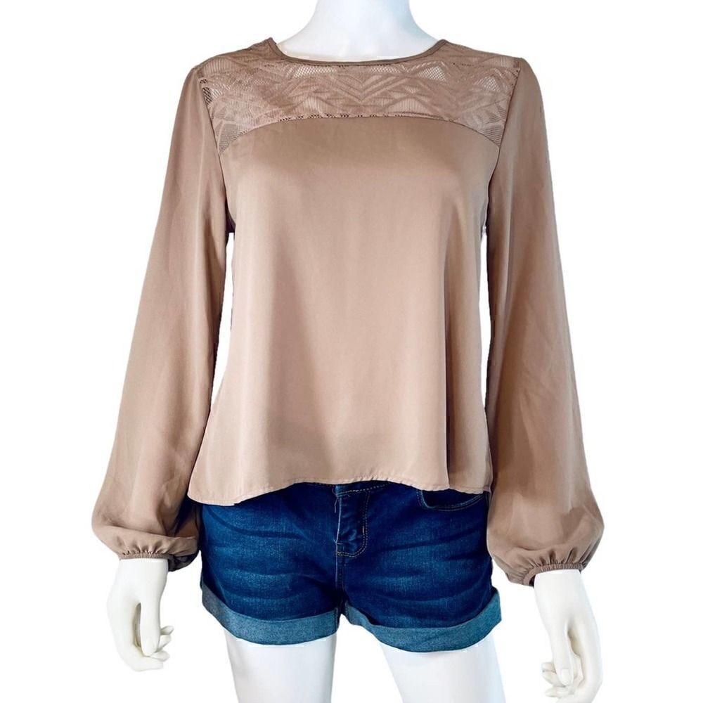 Meraki Brown Balloon Sleeve Blouse Small